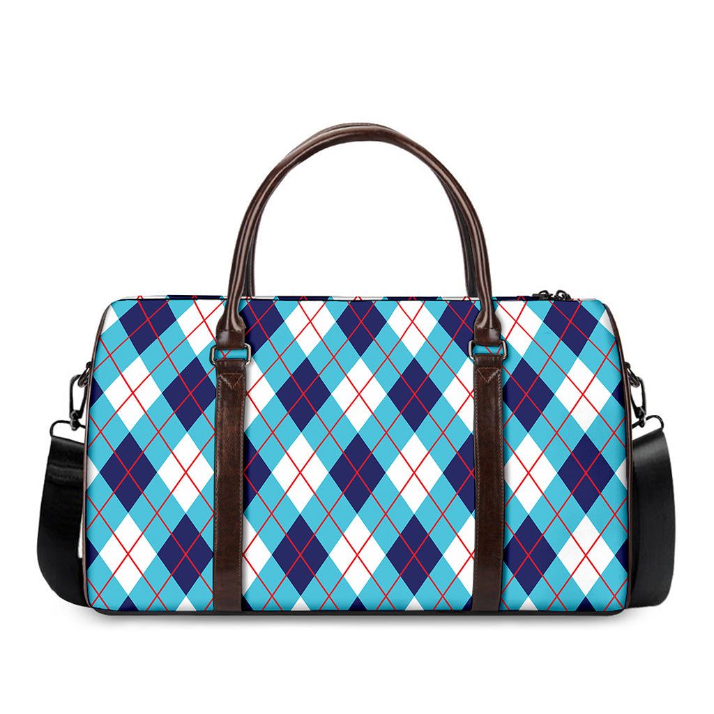 White Blue And Red Argyle Pattern Print Duffle Bag