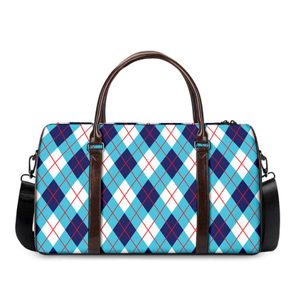White Blue And Red Argyle Pattern Print Duffle Bag