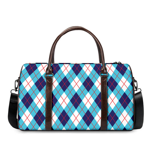 White Blue And Red Argyle Pattern Print Duffle Bag