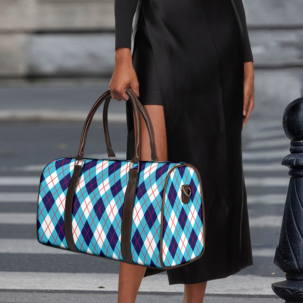 White Blue And Red Argyle Pattern Print Duffle Bag