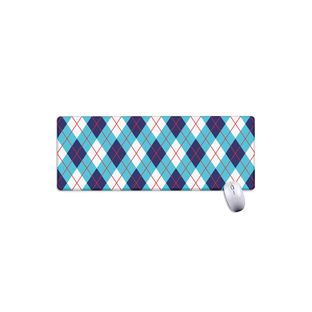White Blue And Red Argyle Pattern Print Extended Mouse Pad