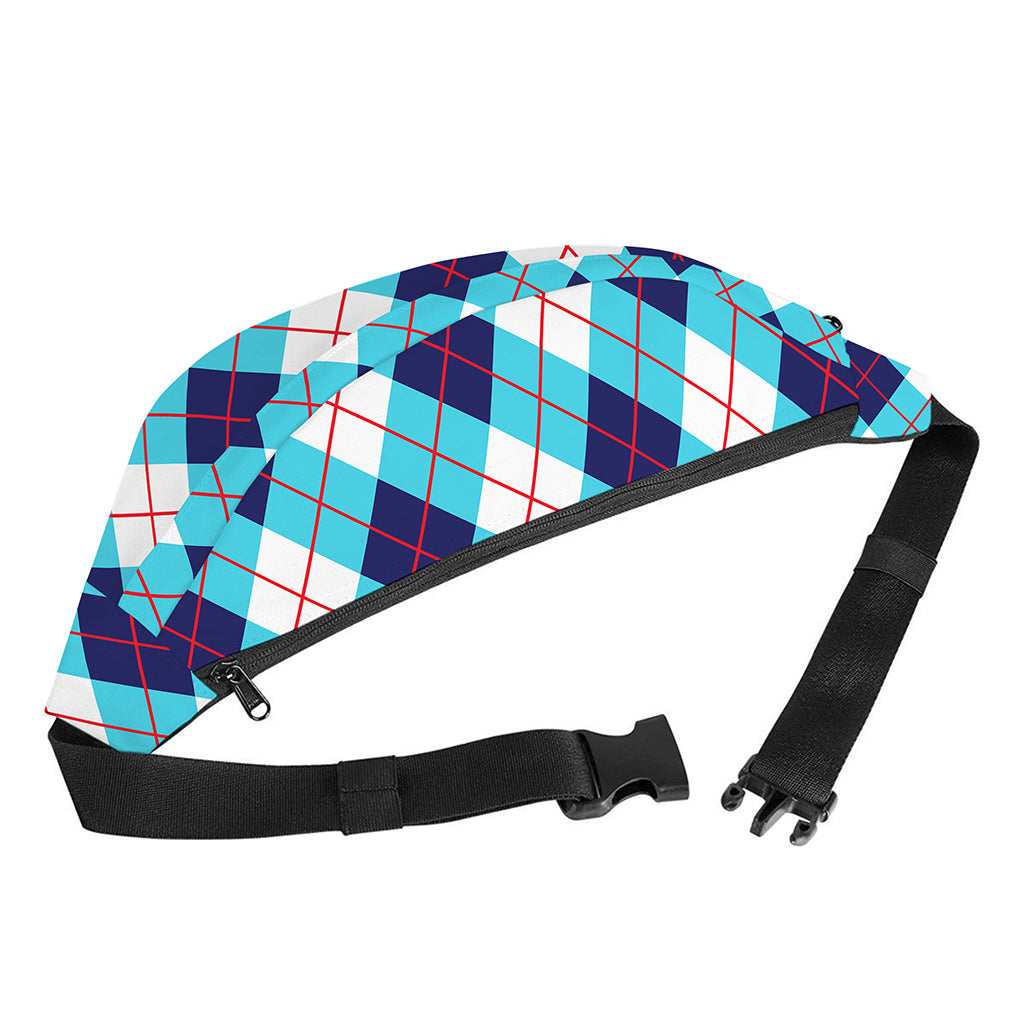 White Blue And Red Argyle Pattern Print Fanny Pack