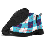 White Blue And Red Argyle Pattern Print Flat Ankle Boots