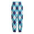 White Blue And Red Argyle Pattern Print Fleece Lined Knit Pants