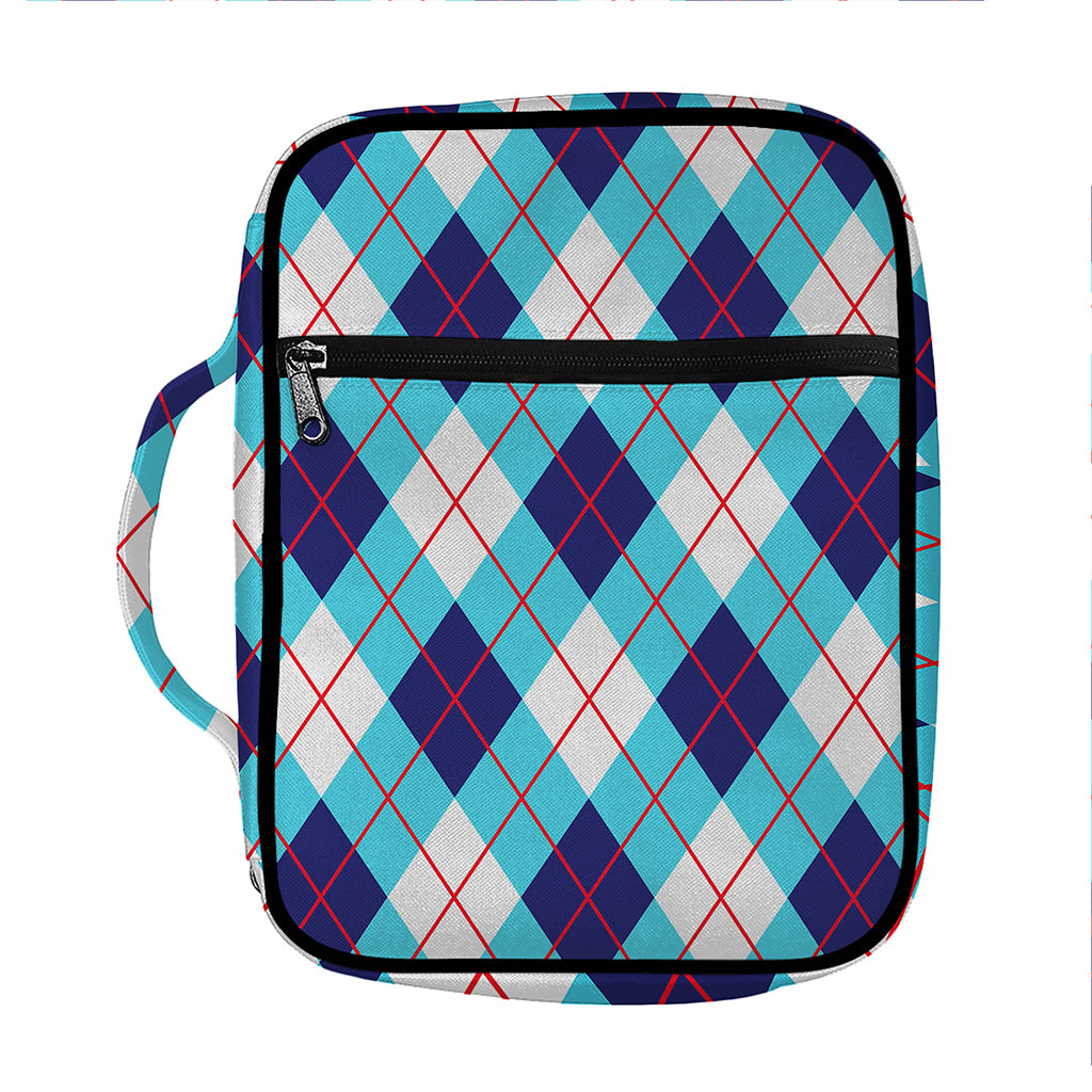 White Blue And Red Argyle Pattern Print Front Pocket Bible Bag