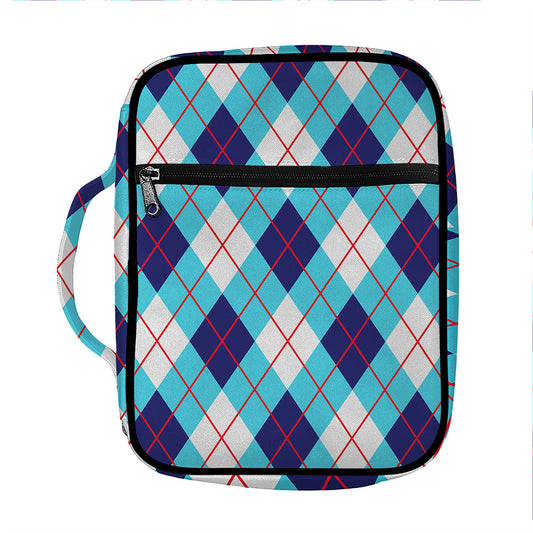 White Blue And Red Argyle Pattern Print Front Pocket Bible Bag