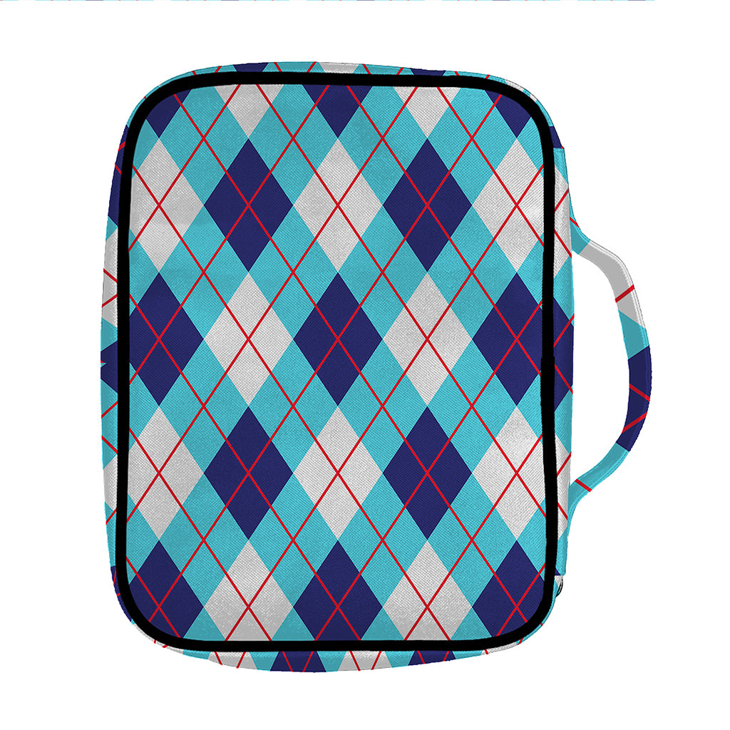 White Blue And Red Argyle Pattern Print Front Pocket Bible Bag