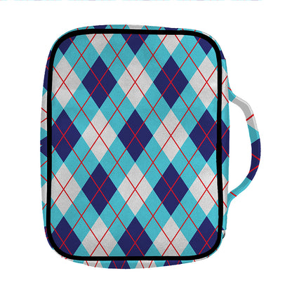 White Blue And Red Argyle Pattern Print Front Pocket Bible Bag
