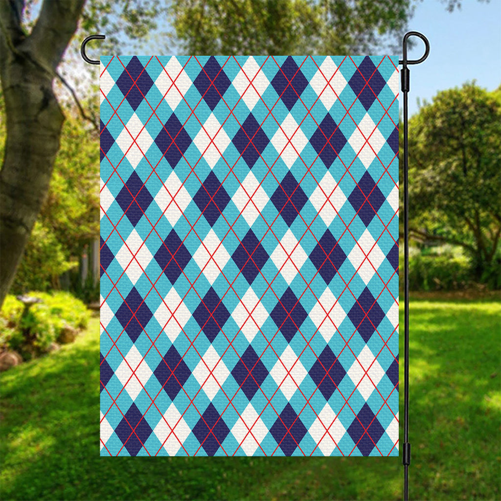White Blue And Red Argyle Pattern Print Garden Flag