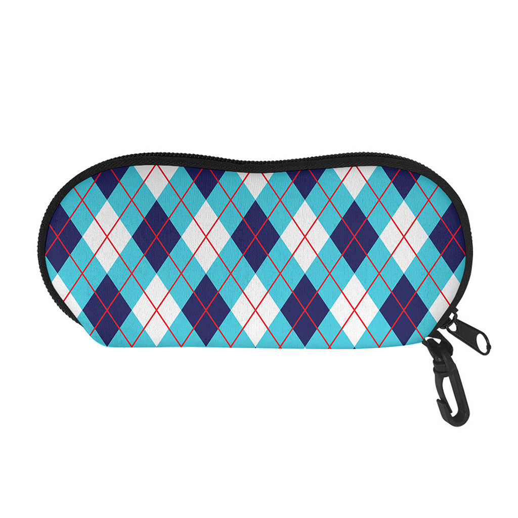 White Blue And Red Argyle Pattern Print Glasses Case