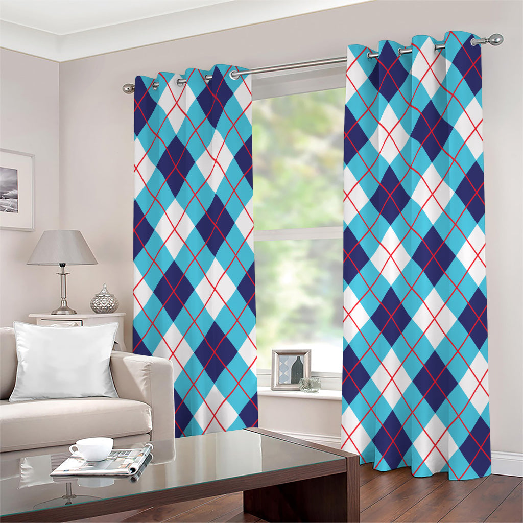 White Blue And Red Argyle Pattern Print Grommet Curtains