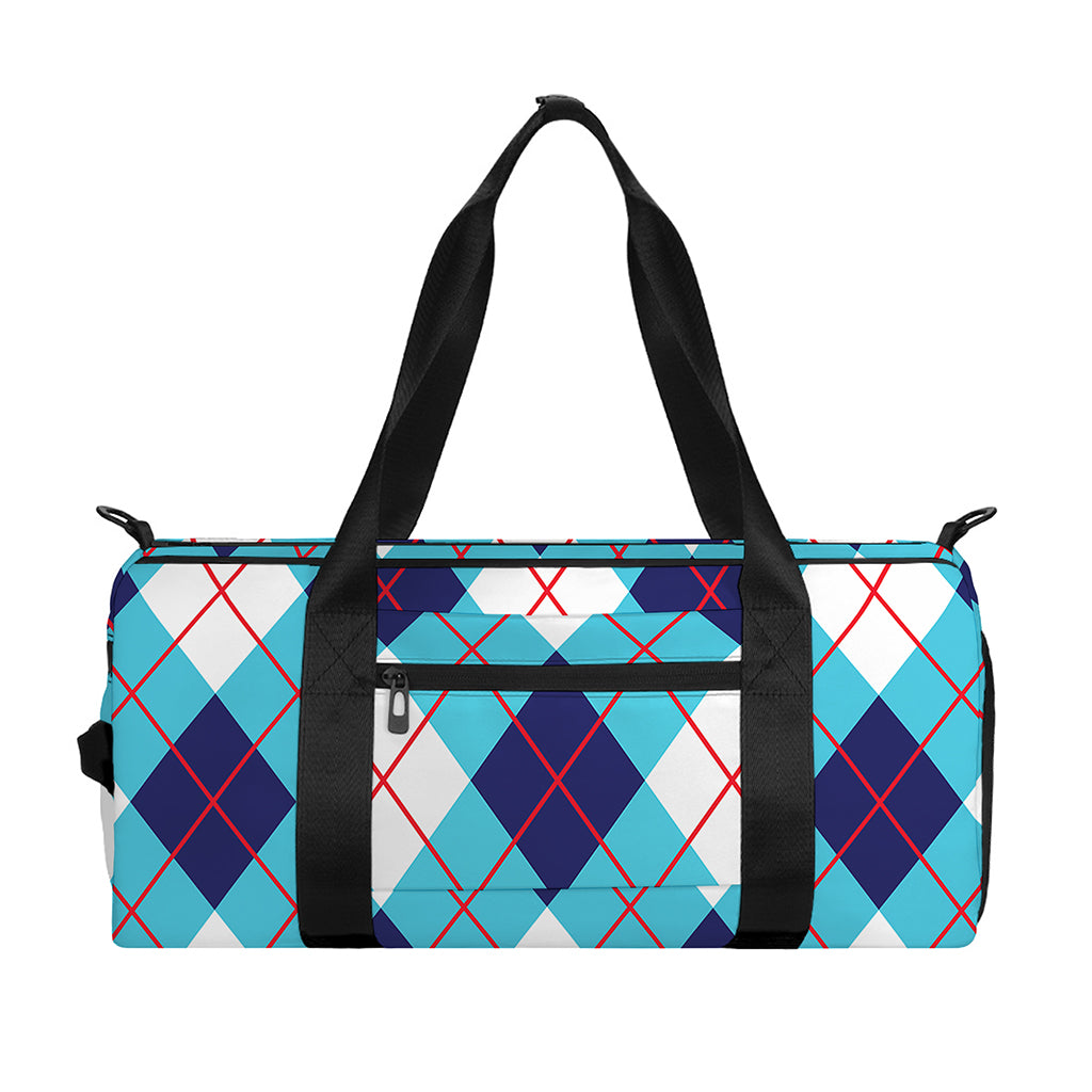 White Blue And Red Argyle Pattern Print Gym Bag