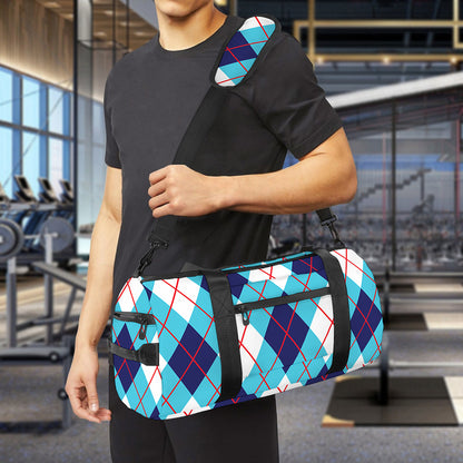 White Blue And Red Argyle Pattern Print Gym Bag