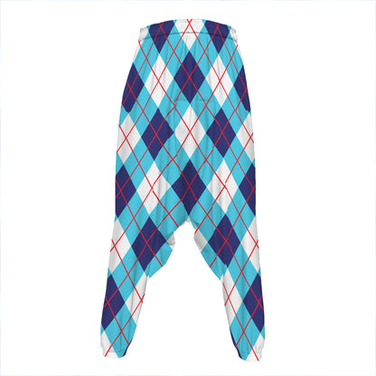 White Blue And Red Argyle Pattern Print Hammer Pants