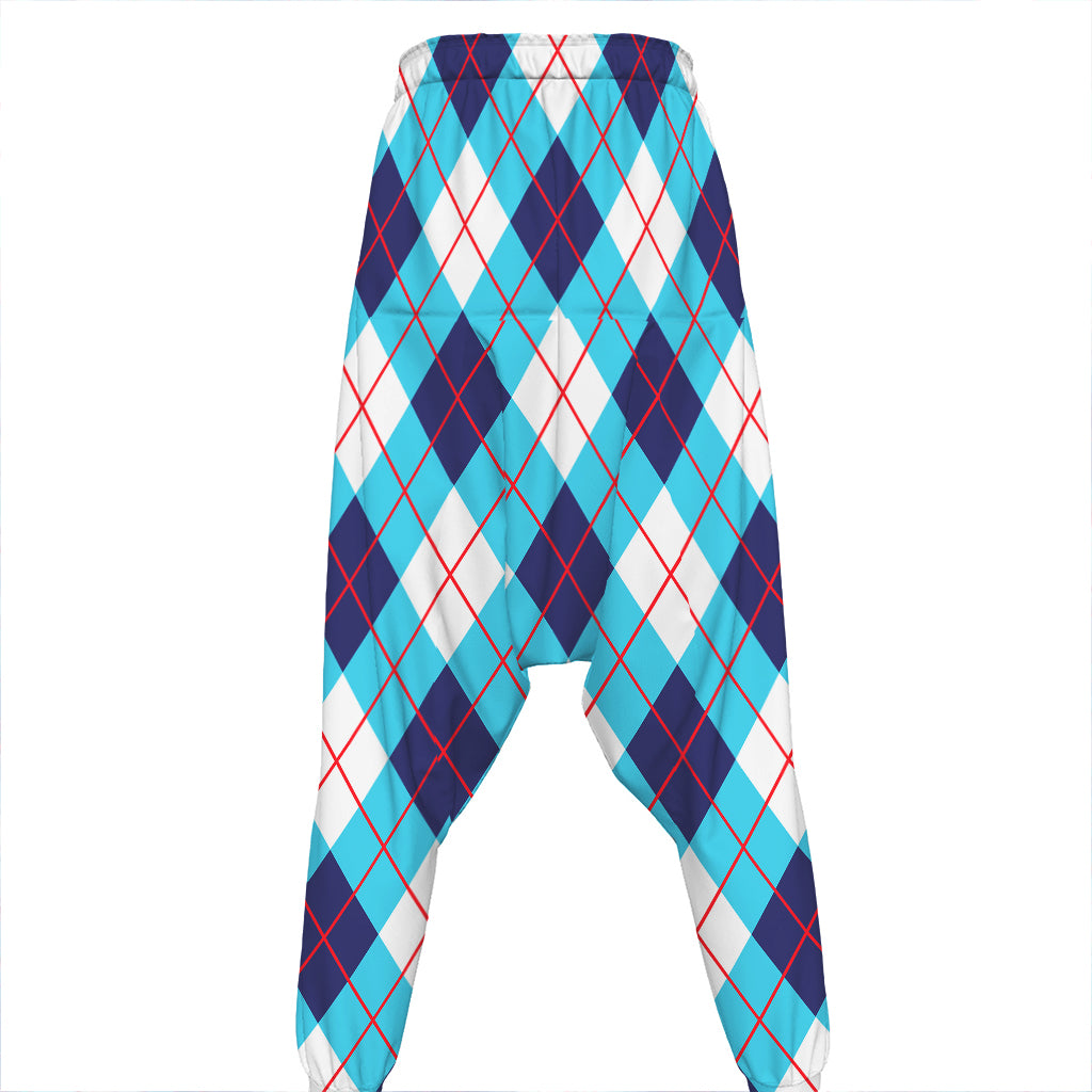 White Blue And Red Argyle Pattern Print Hammer Pants