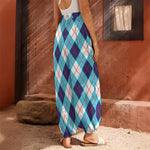 White Blue And Red Argyle Pattern Print Harem Pants