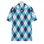 White Blue And Red Argyle Pattern Print Hawaiian Shirt