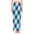 White Blue And Red Argyle Pattern Print High Slit Maxi Skirt