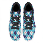 White Blue And Red Argyle Pattern Print High Top Leather Sneakers