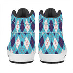 White Blue And Red Argyle Pattern Print High Top Leather Sneakers