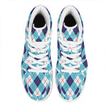 White Blue And Red Argyle Pattern Print High Top Leather Sneakers