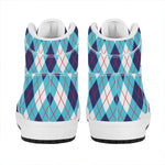 White Blue And Red Argyle Pattern Print High Top Leather Sneakers
