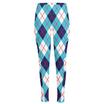 White Blue And Red Argyle Pattern Print High-Waisted Pocket Leggings