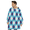 White Blue And Red Argyle Pattern Print Hoodie Blanket