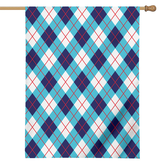 White Blue And Red Argyle Pattern Print House Flag