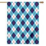White Blue And Red Argyle Pattern Print House Flag