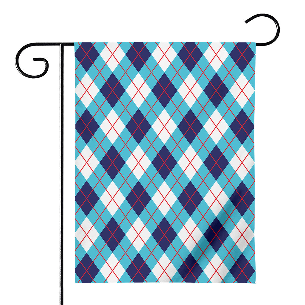 White Blue And Red Argyle Pattern Print House Flag