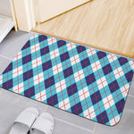 White Blue And Red Argyle Pattern Print Indoor Door Mat