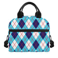 White Blue And Red Argyle Pattern Print Insulated Lunch Bag