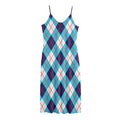 White Blue And Red Argyle Pattern Print Jersey Midi Cami Dress