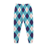 White Blue And Red Argyle Pattern Print Jogger Pants
