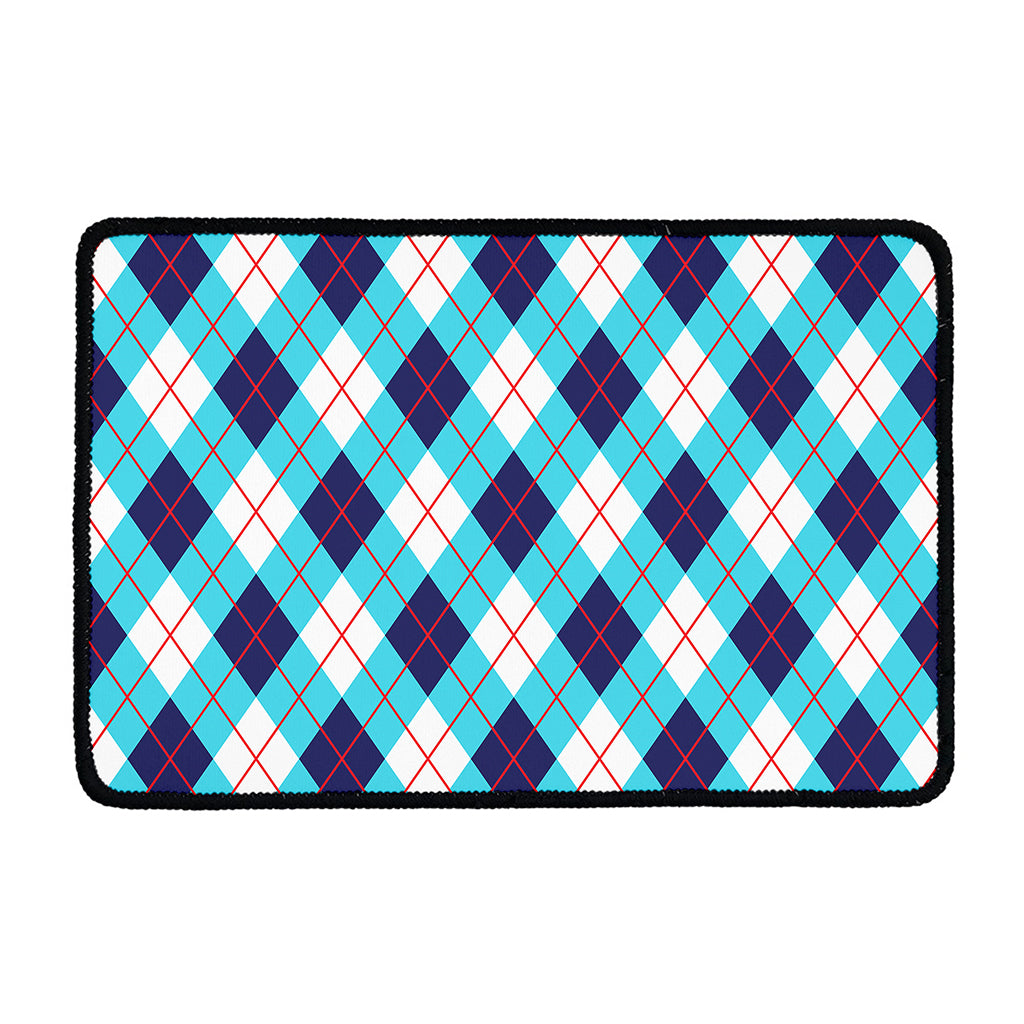 White Blue And Red Argyle Pattern Print Kitchen Mat