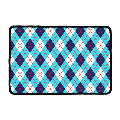 White Blue And Red Argyle Pattern Print Kitchen Mat