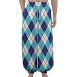White Blue And Red Argyle Pattern Print Lantern Pants