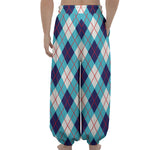 White Blue And Red Argyle Pattern Print Lantern Pants