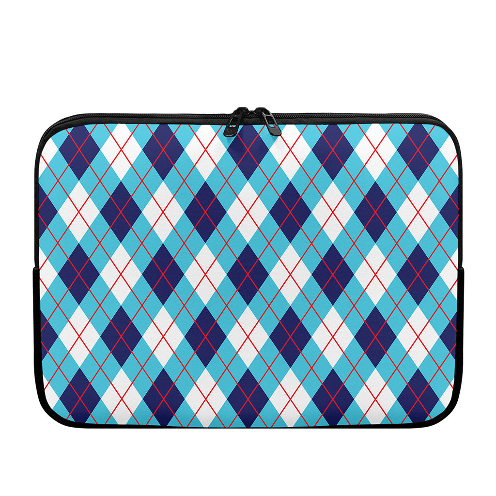 White Blue And Red Argyle Pattern Print Laptop Sleeve