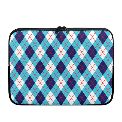 White Blue And Red Argyle Pattern Print Laptop Sleeve