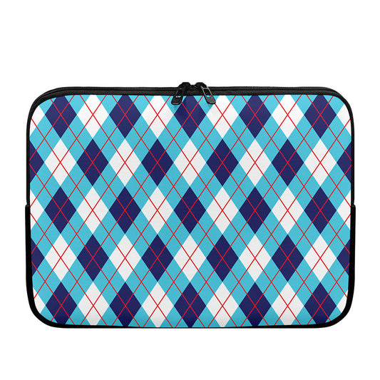 White Blue And Red Argyle Pattern Print Laptop Sleeve