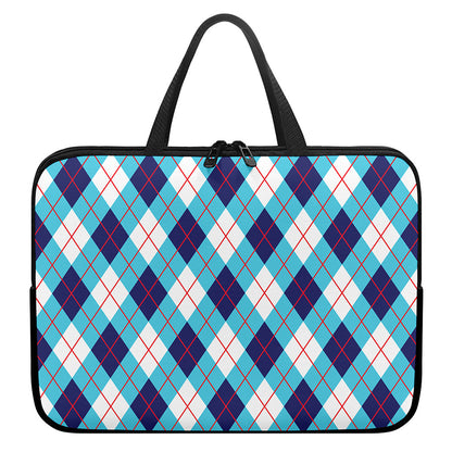 White Blue And Red Argyle Pattern Print Laptop Sleeve With Handle