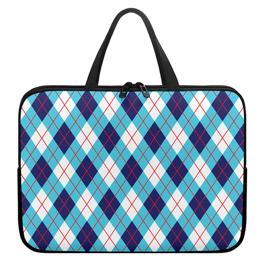 White Blue And Red Argyle Pattern Print Laptop Sleeve With Handle