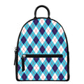 White Blue And Red Argyle Pattern Print Leather Backpack