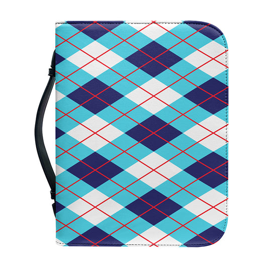 White Blue And Red Argyle Pattern Print Leather Bible Cover