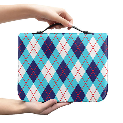 White Blue And Red Argyle Pattern Print Leather Bible Cover