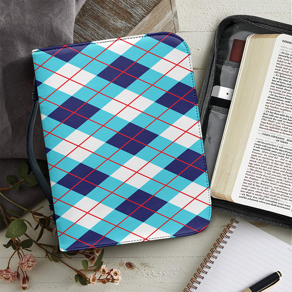 White Blue And Red Argyle Pattern Print Leather Bible Cover