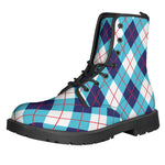 White Blue And Red Argyle Pattern Print Backpack