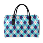 White Blue And Red Argyle Pattern Print Leather Duffle Bag